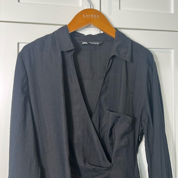 Zara Black Wrap V-Neck Long Sleeves Mini Dress Size S - Picture 7 of 17